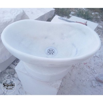 Afyon Beyaz Mermer Elips Mini Lavabo