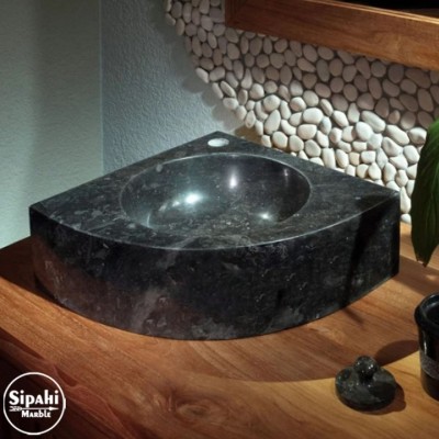 Akşehir Siyah Mermer Köşe Lavabo - Batarya Çıkışlı Akşehir Siyah Mermer Köşe Lavabo - Batarya Çıkışlı