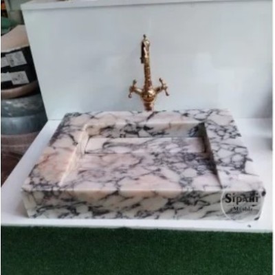 Menekşe Mermer Gizli Giderli Modern Kare Lavabo