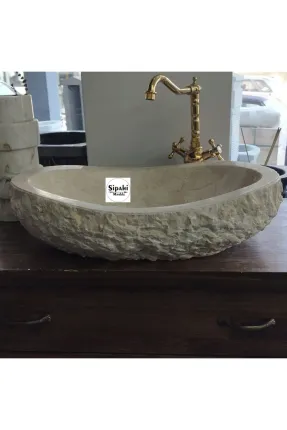 Bej Mermer Dışı Natural Oval Lavabo