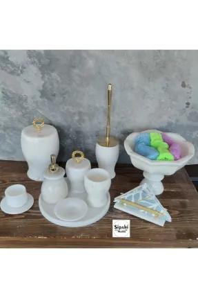  Beyaz Mermer 10 Parça Banyo Seti