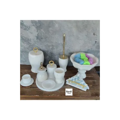 Beyaz Mermer 10 Parça Banyo Seti