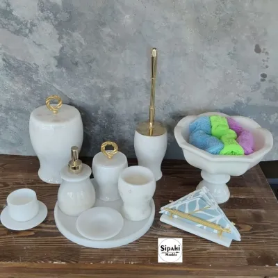  Beyaz Mermer 10 Parça Banyo Seti