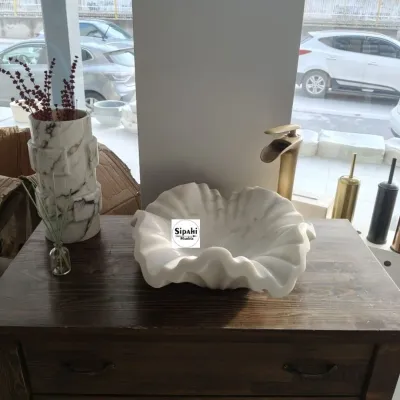 Beyaz Mermer Çiçek Desenli Modern Lavabo