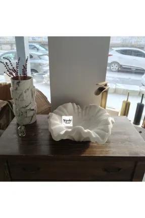 Beyaz Mermer Çiçek Desenli Modern Lavabo