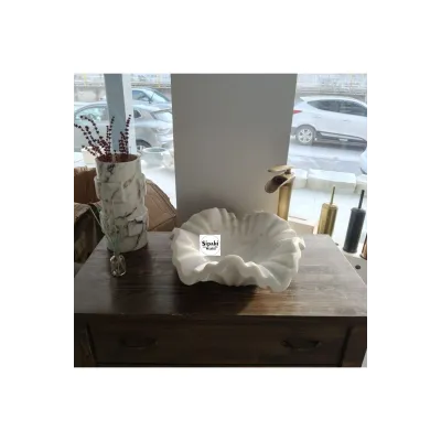 Beyaz Mermer Çiçek Desenli Modern Lavabo