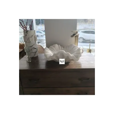 Beyaz Mermer Çiçek Desenli Modern Lavabo