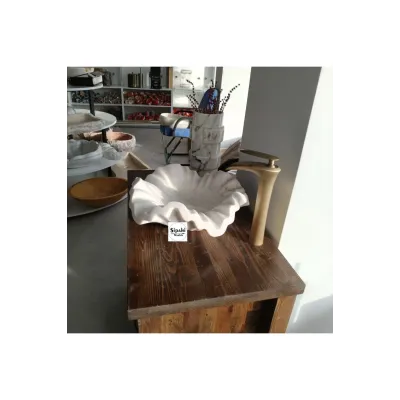 Beyaz Mermer Çiçek Desenli Modern Lavabo