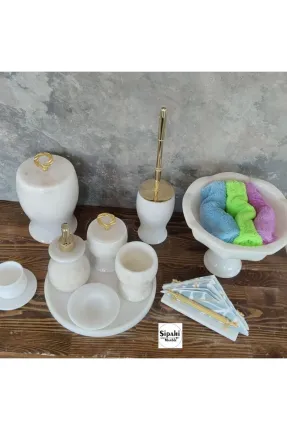  Beyaz Mermer 10 Parça Banyo Seti