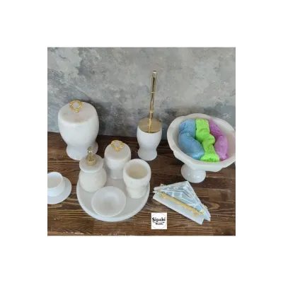 Beyaz Mermer 10 Parça Banyo Seti