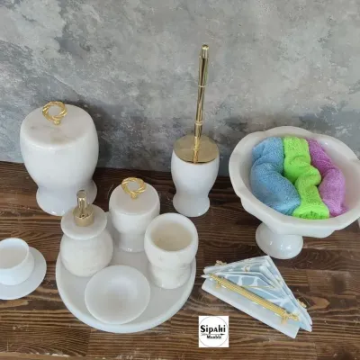 Beyaz Mermer 10 Parça Banyo Seti Beyaz Mermer 10 Parça Banyo Seti