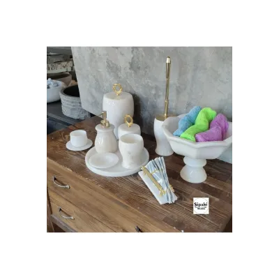 Beyaz Mermer 10 Parça Banyo Seti