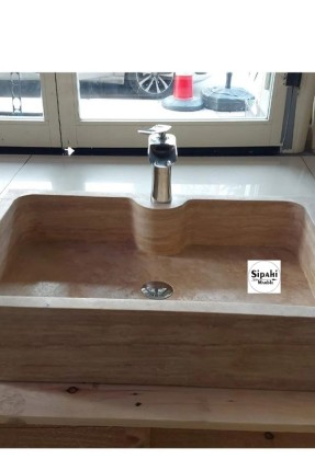 Klasik Traverten Yay Model Dikdörtgen Lavabo