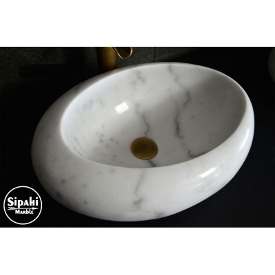 Beyaz Mermer Çakıl Oval Lavabo