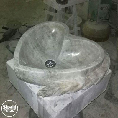 Gümüş Traverten Kalp Model Özel Tasarım Lavabo