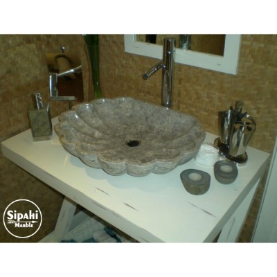 Gümüş Traverten Papatya Model Lavabo