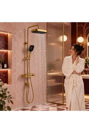 Büyük Başlıklı Duş Seti - MAT GOLD
