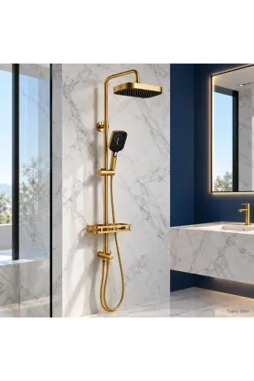 Büyük Başlıklı Duş Seti - MAT GOLD