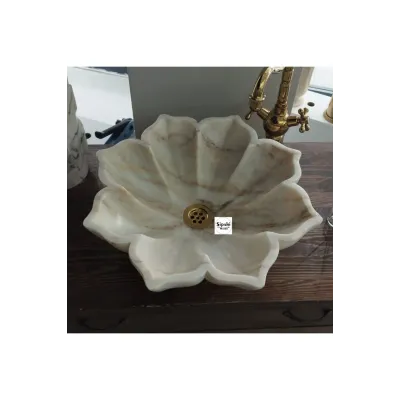Özel Tasarım Çiçek Desenli Mermer Lavabo