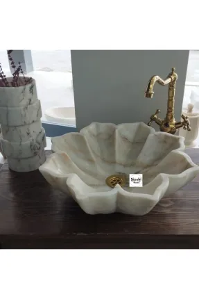 Özel Tasarım Çiçek Desenli Mermer Lavabo