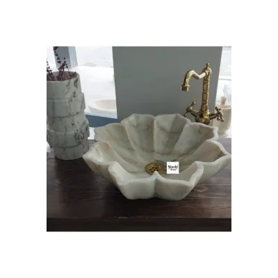 Özel Tasarım Çiçek Desenli Mermer Lavabo