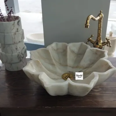 Özel Tasarım Çiçek Desenli Mermer Lavabo