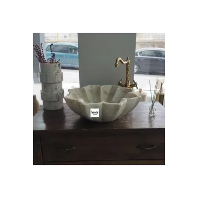 Özel Tasarım Çiçek Desenli Mermer Lavabo