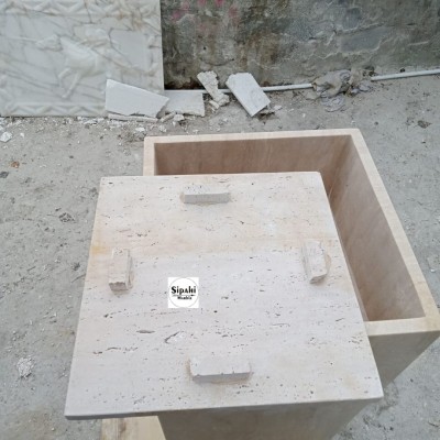 Traverten  Kare Gizli Giderli Dikey Lavabo