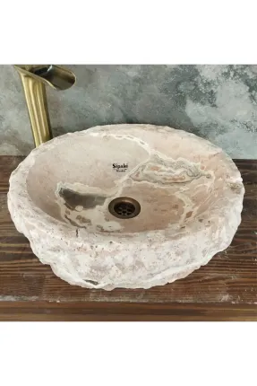 Pembe Traverten Doğal Yüzey Lüks Çanak