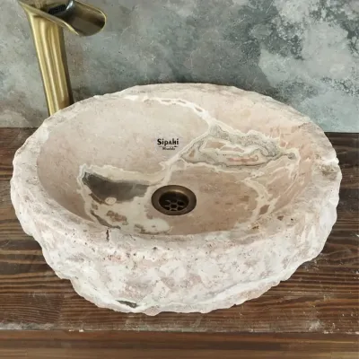 Pembe Traverten Doğal Yüzey Lüks Çanak Pembe Traverten Doğal Yüzey Lüks Çanak