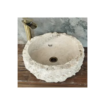 Traverten Doğal Yapılı Çanak Lavabo Traverten Doğal Yapılı Çanak Lavabo