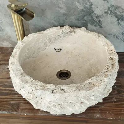 Traverten Doğal Yapılı Çanak Lavabo Traverten Doğal Yapılı Çanak Lavabo