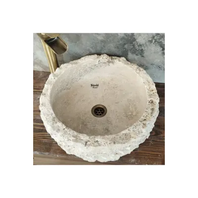 Traverten Doğal Yapılı Çanak Lavabo Traverten Doğal Yapılı Çanak Lavabo