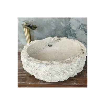 Traverten Doğal Yapılı Çanak Lavabo Traverten Doğal Yapılı Çanak Lavabo
