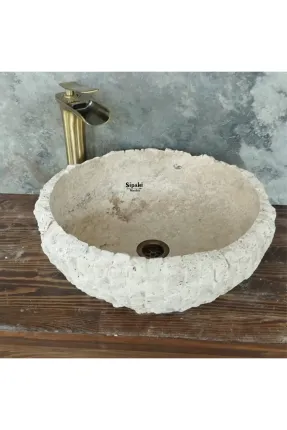 Traverten Dikey Patlatma Çanak Lavabo