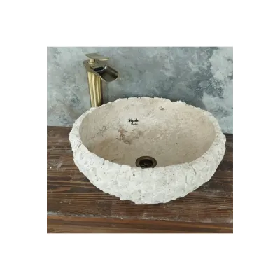 Traverten Dikey Patlatma Çanak Lavabo Traverten Dikey Patlatma Çanak Lavabo