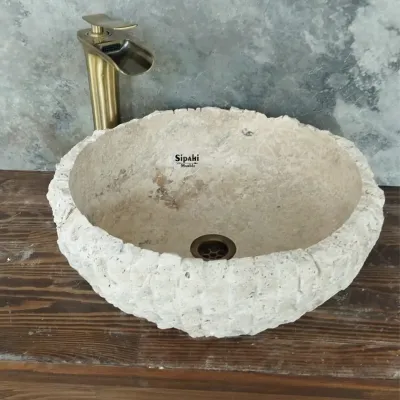 Traverten Dikey Patlatma Çanak Lavabo Traverten Dikey Patlatma Çanak Lavabo