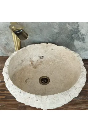 Traverten Dikey Patlatma Çanak Lavabo