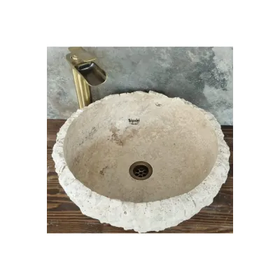 Traverten Dikey Patlatma Çanak Lavabo Traverten Dikey Patlatma Çanak Lavabo