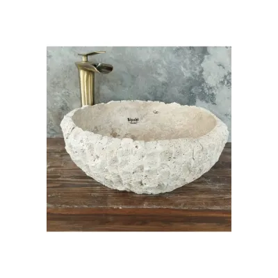 Traverten Dikey Patlatma Çanak Lavabo Traverten Dikey Patlatma Çanak Lavabo