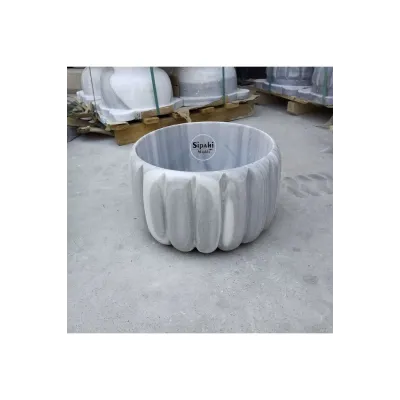 Afyon White Frilly Melon Sliced Hammam Sink