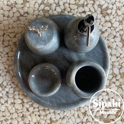 Gri Mermer Geyik Detay 5'Li Banyo Seti