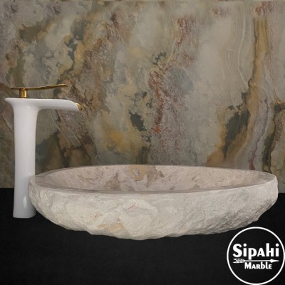 Traverten Oval Tasarım Damla Lavabo