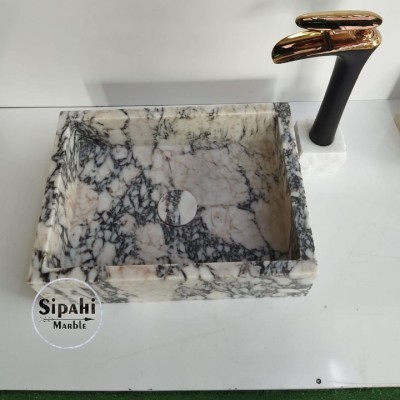 Menekşe Mermer Gizli Giderli Kare Lavabo