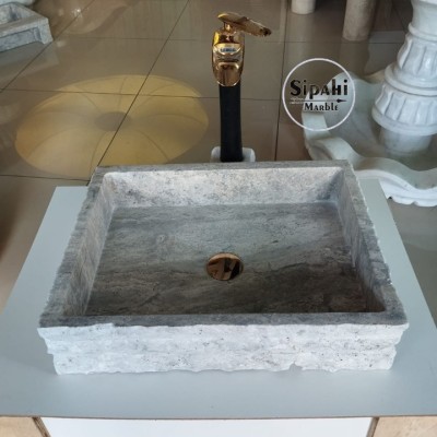 Gümüş Traverten Dikdörtgen Lavabo Gümüş Traverten Dikdörtgen Lavabo