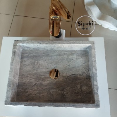 Gümüş Traverten Dikdörtgen Lavabo Gümüş Traverten Dikdörtgen Lavabo