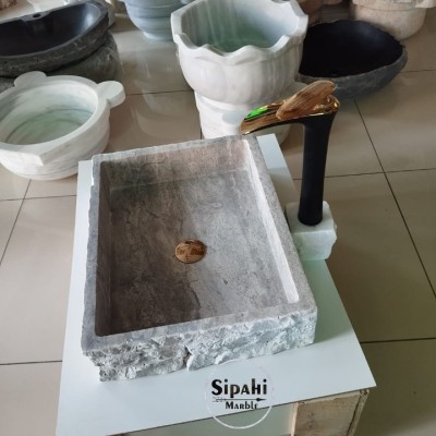Gümüş Traverten Dikdörtgen Lavabo Gümüş Traverten Dikdörtgen Lavabo