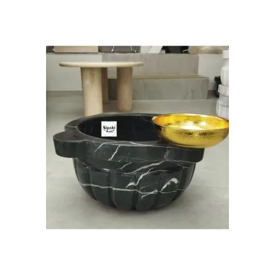 Toros Siyah Kavun Dilimli Mermer Kurna