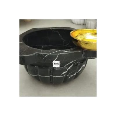Toros Siyah Kavun Dilimli Mermer Kurna