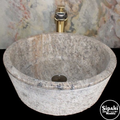 Silver Travertine Outside Horizontal Burst Sink Silver Travertine Outside Horizontal Burst Sink